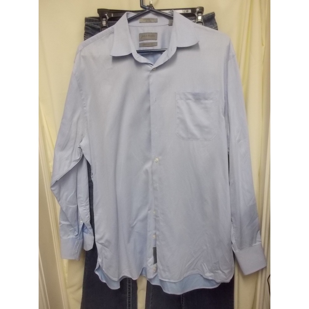 John W Nordstrom Mens 16.5 34-35 Blue Cotton Dress Shirt Traditional Fit 120s